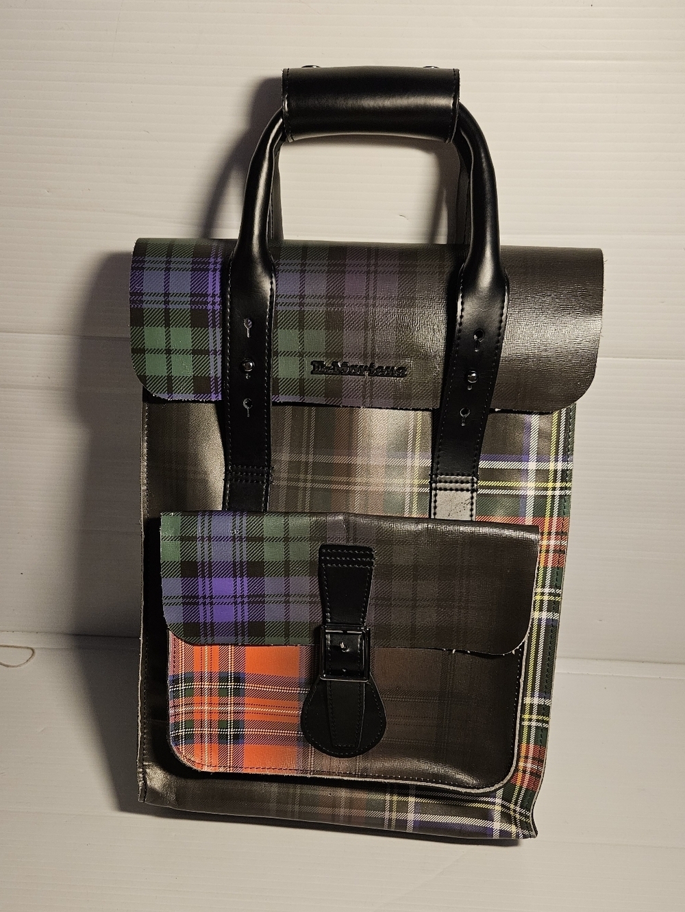Dr. Martens Ombre Tartan Plaid Full Size Backpack – School Travel Bag Punk Style
